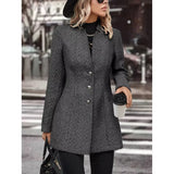 Women's Retro Wool Blend Winter Trench Coat with Stand Collar