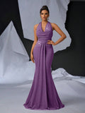 Elegant Glitter Draped Neck Mermaid Maxi Dress