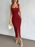 Elegant Square Neckline Slit Dress