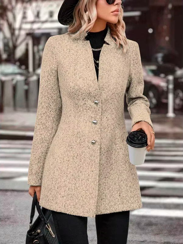 Women's Retro Wool Blend Winter Trench Coat with Stand Collar