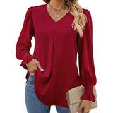 Women's V-Neck Chiffon Blouse with Flared Sleeves