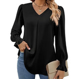 Women's V-Neck Chiffon Blouse with Flared Sleeves