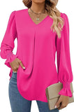 Women's V-Neck Chiffon Blouse with Flared Sleeves