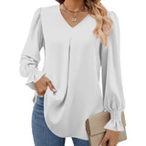 Women's V-Neck Chiffon Blouse with Flared Sleeves