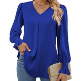 Women's V-Neck Chiffon Blouse with Flared Sleeves