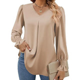 Women's V-Neck Chiffon Blouse with Flared Sleeves