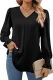 Women's V-Neck Chiffon Blouse with Flared Sleeves