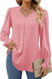 Women's V-Neck Chiffon Blouse with Flared Sleeves