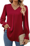 Women's V-Neck Chiffon Blouse with Flared Sleeves