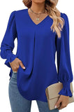 Women's V-Neck Chiffon Blouse with Flared Sleeves
