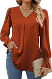 Women's V-Neck Chiffon Blouse with Flared Sleeves