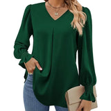 Women's V-Neck Chiffon Blouse with Flared Sleeves