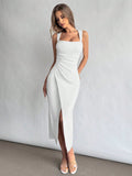 Elegant Square Neckline Slit Dress