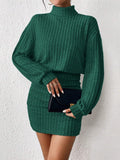 Frenchy Women'S High Neck Ribbed Drop Shoulder Long Sleeve Sweater Textured Fabric Dress
