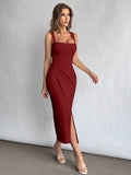 Elegant Square Neckline Slit Dress