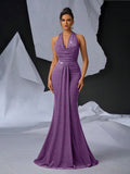 Elegant Glitter Draped Neck Mermaid Maxi Dress