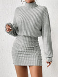 Frenchy Women'S High Neck Ribbed Drop Shoulder Long Sleeve Sweater Textured Fabric Dress