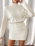 Frenchy Women'S High Neck Ribbed Drop Shoulder Long Sleeve Sweater Textured Fabric Dress