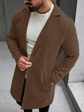 Men's Solid Color Long Sleeve Button-Front Overcoat