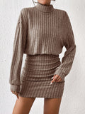 Frenchy Women'S High Neck Ribbed Drop Shoulder Long Sleeve Sweater Textured Fabric Dress