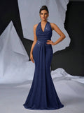 Elegant Glitter Draped Neck Mermaid Maxi Dress