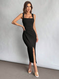Elegant Square Neckline Slit Dress