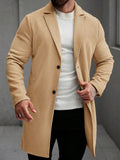 Men's Solid Color Long Sleeve Button-Front Overcoat