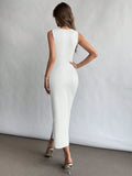 Elegant Square Neckline Slit Dress