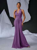 Elegant Glitter Draped Neck Mermaid Maxi Dress