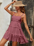 Holidaya Solid Colorumbrella-Shaped Hem Style Strap Dress