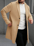 Men's Solid Color Long Sleeve Button-Front Overcoat