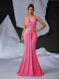 Elegant Glitter Draped Neck Mermaid Maxi Dress
