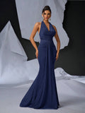 Elegant Glitter Draped Neck Mermaid Maxi Dress