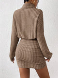 Frenchy Women'S High Neck Ribbed Drop Shoulder Long Sleeve Sweater Textured Fabric Dress