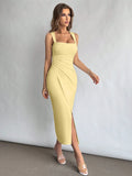 Elegant Square Neckline Slit Dress