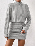 Frenchy Women'S High Neck Ribbed Drop Shoulder Long Sleeve Sweater Textured Fabric Dress