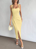 Elegant Square Neckline Slit Dress