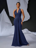 Elegant Glitter Draped Neck Mermaid Maxi Dress
