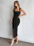 Elegant Square Neckline Slit Dress