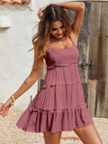 Holidaya Solid Colorumbrella-Shaped Hem Style Strap Dress